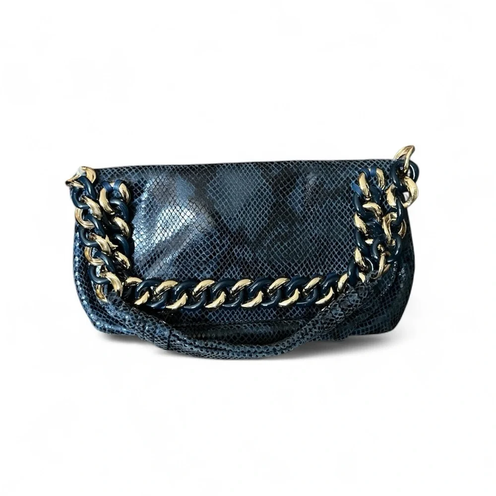 Michael Kors Designer Y2K Navy Snakeskin Leather Shoulder Bag | Designer